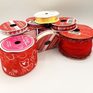 Valentine's Craft Ribbon Hearts Lot of 9 Red, Pink, Gold 3/8", 5/8", 3/4", 2 1/2